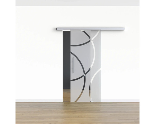 Schiebetür aus Glas mit Kreisdesign im Innenraum