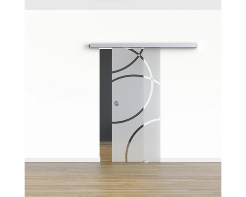 Glastür Schiebetür mit Kreismuster in einer Wohnung