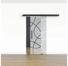 Pertura Glasschiebetür Komplettset Glera Loop 03 775x2050 mm inkl.Beschlag Selir Aluminium schwarz,Stangengriff