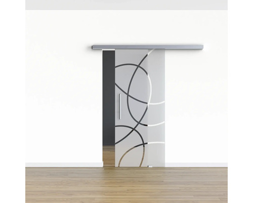 Schiebetür aus Glas mit Muster und Griff