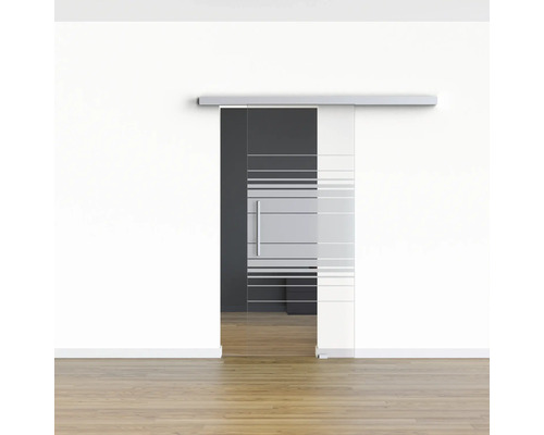 Raumansicht mit Glasschiebetür mit horizontalem Streifenmuster