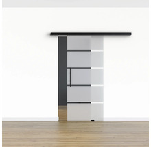 Pertura Glasschiebetür Komplettset Glera 4 Stripes 1025x2050 mm inkl.Beschlag Selir Aluminium schwarz,Stangengriff