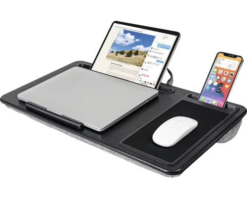 Laptop-Tisch mit Tablet, Laptop und Mobiltelefon