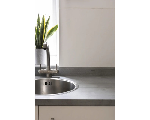 Évier de cuisine en acier inoxydable avec robinet sur un plan de travail