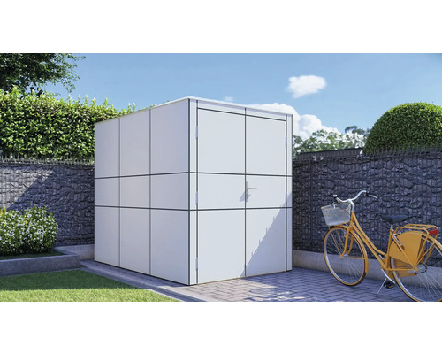 Fahrradgarage Bertilo HPL Design Bike Port 155 x 235 cm hellgrau Garten mit Gerätehaus und Fahrrad