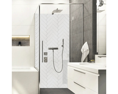 Duschrückwand mySpotti Shower Herrinbone Tiles White 100 x 255 cm