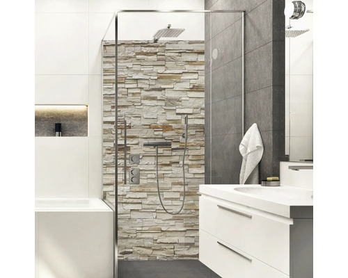 Panneau mural de douche mySpotti Shower Rustical Bricks mur en moellons pierre à bâtir pierre de parement 255 x 100 cm SH-210100-1293-HB