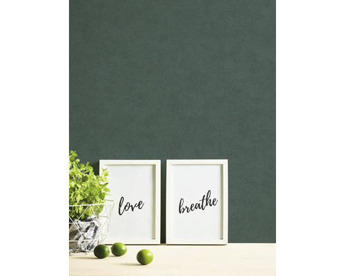 Dekorative Wand mit zwei gerahmten Bildern, auf denen die Wörter Liebe und Atmen stehen.