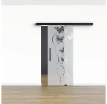 Pertura Glasschiebetür Komplettset Glera Butterfly 02 775x2175 mm Rechts inkl.Beschlag Selir Aluminium schwarz,Stangengriff