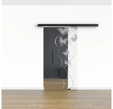 Pertura Glasschiebetür Komplettset Glera Butterfly 01 900x2050 mm Rechts inkl.Beschlag Selir Aluminium schwarz,Stangengriff