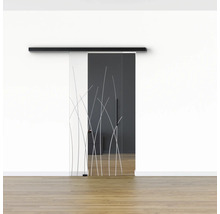 Pertura Glasschiebetür Komplettset Glera Reeds 01 775x2175 mm Links inkl.Beschlag Selir Aluminium schwarz,Stangengriff