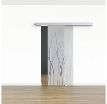 Porte coulissante en verre avec support et motif