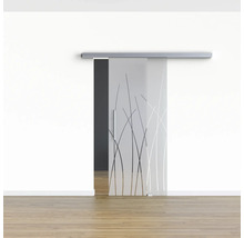 Raumansicht mit Glasschiebetür mit Gräser Design