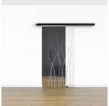Pertura Glasschiebetür Komplettset Glera Reeds 01 775x2175 mm Rechts inkl.Beschlag Selir Aluminium schwarz,Stangengriff