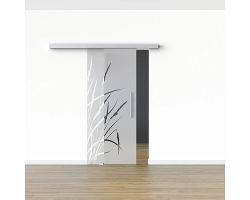 Porte coulissante en verre avec motif d''herbes