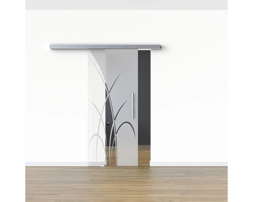 Glastür mit Schiebesystem und Muster