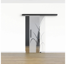 Pertura Glasschiebetür Komplettset Glera Green 02 775x2050 mm Rechts inkl.Beschlag Selir Aluminium schwarz,Stangengriff