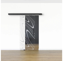 Pertura Glasschiebetür Komplettset Glera Water 01 775x2050 mm Links inkl.Beschlag Selir Aluminium schwarz,Stangengriff