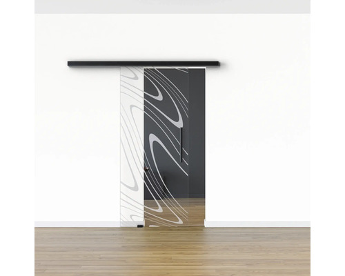 Schiebetür aus Glas mit Muster und Griff