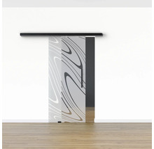 Pertura Glasschiebetür Komplettset Glera Water 02 775x2050 mm Links inkl.Beschlag Selir Aluminium schwarz,Stangengriff