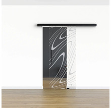 Pertura Glasschiebetür Komplettset Glera Water 01 900x2050 mm Rechts inkl.Beschlag Selir Aluminium schwarz,Stangengriff