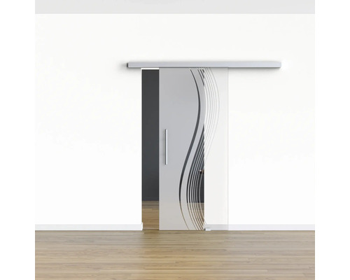 Porte coulissante en verre avec décor dans un intérieur