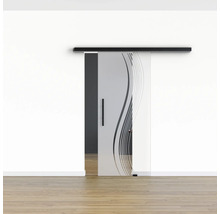 Pertura Glasschiebetür Komplettset Glera Reflect 02 900x2050 mm Rechts inkl.Beschlag Selir Aluminium schwarz,Stangengriff