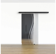Pertura Glasschiebetür Komplettset Glera Reflect 01 900x2050 mm Rechts inkl.Beschlag Selir Aluminium schwarz,Stangengriff