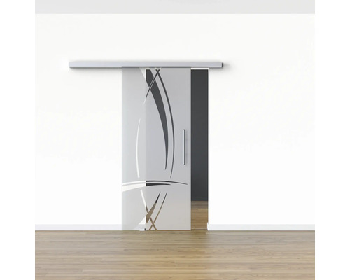 Porte coulissante en verre avec motif et poignée