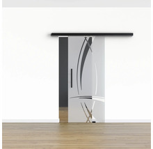 Pertura Glasschiebetür Komplettset Glera Tangle 02 775x2175 mm Rechts inkl.Beschlag Selir Aluminium schwarz,Stangengriff
