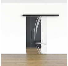 Pertura Glasschiebetür Komplettset Glera Tangle 01 775x2175 mm Rechts inkl.Beschlag Selir Aluminium schwarz,Stangengriff