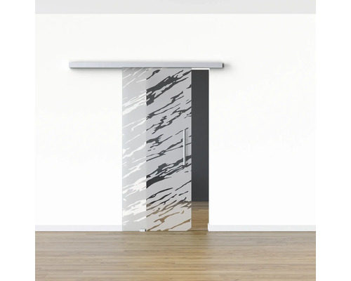 Porte coulissante en verre avec motif dans une pièce