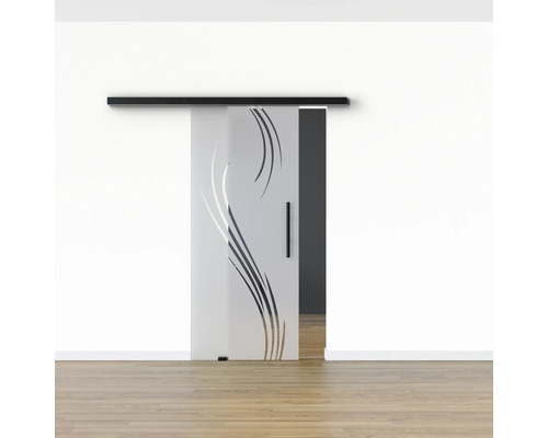 Schiebetür aus Glas mit Dekor und Griff