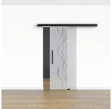 Pertura Glasschiebetür Komplettset Glera Curl 02 775x2050 mm Rechts inkl.Beschlag Selir Aluminium schwarz,Stangengriff