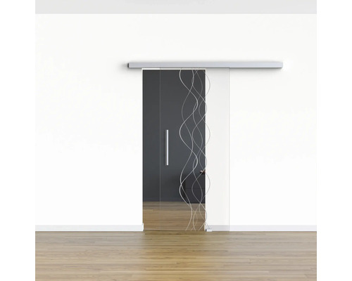 Glasschiebetür mit Wellendesign und Griff