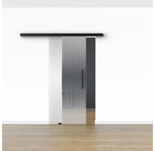 Pertura Glasschiebetür Komplettset Glera Ripple 02 775x2050 mm Links inkl.Beschlag Selir Aluminium schwarz,Stangengriff