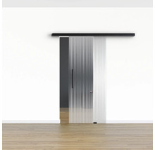 Pertura Glasschiebetür Komplettset Glera Ripple 02 775x2175 mm Rechts inkl.Beschlag Selir Aluminium schwarz,Stangengriff