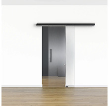 Pertura Glasschiebetür Komplettset Glera Ripple 01 775x2175 mm Rechts inkl.Beschlag Selir Aluminium schwarz,Stangengriff