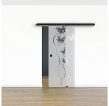 Pertura Glasschiebetür Komplettset Glera Butterfly 02 775x2050 mm Rechts inkl.Beschlag Selir Aluminium schwarz,Griffmuschel