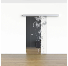 Porte coulissante en verre avec motif papillons