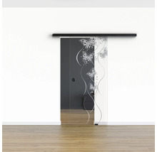 Pertura Glasschiebetür Komplettset Glera Butterfly 01 775x2175 mm Rechts inkl.Beschlag Selir Aluminium schwarz,Griffmuschel