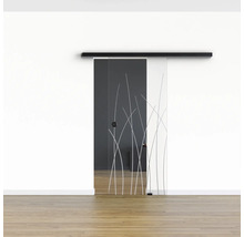 Pertura Glasschiebetür Komplettset Glera Reeds 01 775x2050 mm Rechts inkl.Beschlag Selir Aluminium schwarz,Griffmuschel