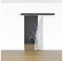 Pertura Glasschiebetür Komplettset Glera Green 01 775x2175 mm Rechts inkl.Beschlag Selir Aluminium schwarz,Griffmuschel