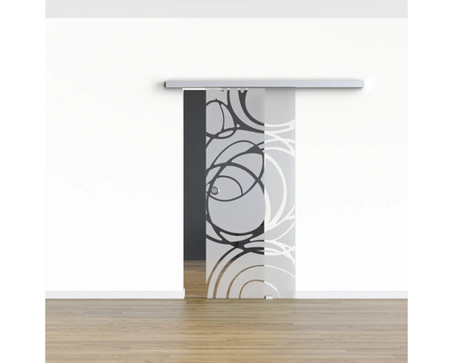 Schiebetür aus Glas mit Muster im Innenraum