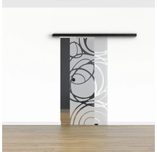 Pertura Glasschiebetür Komplettset Glera Mystic 02 775x2050 mm Rechts inkl.Beschlag Selir Aluminium schwarz,Griffmuschel