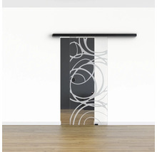 Pertura Glasschiebetür Komplettset Glera Mystic 01 775x2175 mm Rechts inkl.Beschlag Selir Aluminium schwarz,Griffmuschel