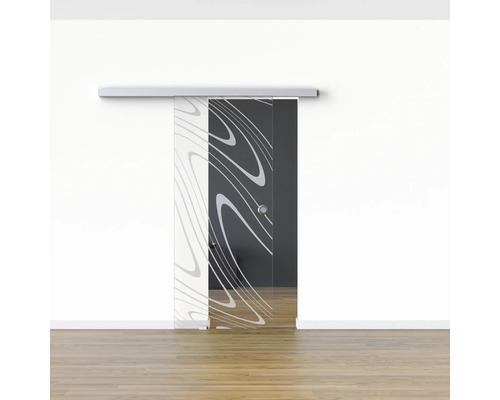 Glasschiebetür mit Wellenmuster in einem Raum