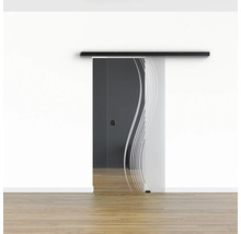 Pertura Glasschiebetür Komplettset Glera Reflect 01 775x2050 mm Rechts inkl.Beschlag Selir Aluminium schwarz,Griffmuschel
