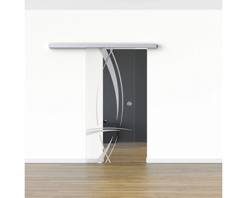 Porte coulissante en verre avec décor graphique pour intérieur