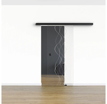 Pertura Glasschiebetür Komplettset Glera Curl 01 775x2050 mm Rechts inkl.Beschlag Selir Aluminium schwarz,Griffmuschel
